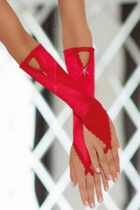 Атласные красные перчатки «Soft Line» со стразами