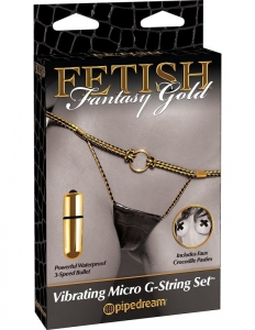 Трусики с вибрацией «Fetish» Fantasy Gold черные с золотыми нитями.