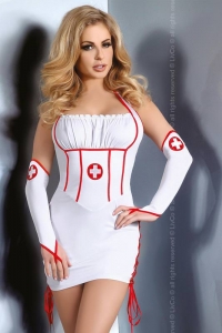 Костюм Медсестры "LivCo Corsetti" белое платье с лифом в сборку, по боками шнуровка, перчатки, 46-48
