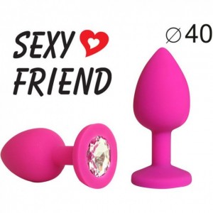 Пробка "Sexy Friend" розовая, с белым кристаллом, силикон