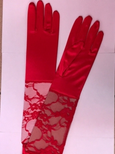 Перчатки красные с кружевными крагами