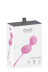 Вагинальные шарики "Ovo" розовые, двойные с изогнутым шариком с петелькой