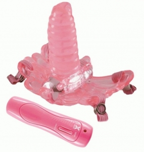 Бабочка с вагинальной пробкой "Toyfa" - 10 режимов вибрации, розовая 