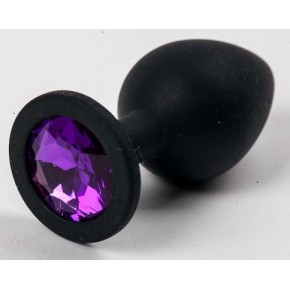 Чёрная анальная пробка без вибрации, с сиреневым кристаллом