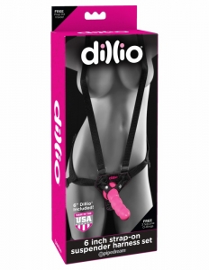 Страпон "Dillio" на ремешках, розовая рельефная насадка