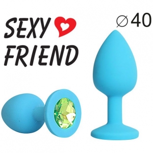 Пробка "Sexy Friend" голубая с салатовым кристаллом