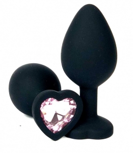 Пробка "Ювелир" черная силиконовая с розовым кристаллом в форме сердечка