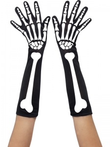 Перчатки черные с изображением костей на Хеллоуин "Le Frivole" 