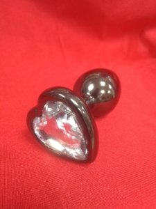 Пробка металлическая серая мини с прозрачным кристаллом-сердечком