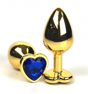Пробка металлическая, золотая, большая с синим кристаллом в форме сердца