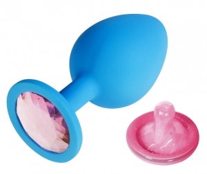 Пробка "Sexy Friend" силикон, голубая с розовым кристаллом.