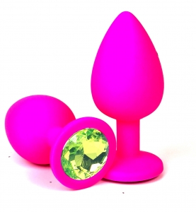 Пробка силиконовая"Sexy Friend" ярко-розовая с зеленым кристаллом