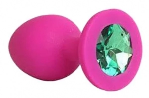 Пробка "Sexy Friend" силикон, розовая с зеленым кристаллом.