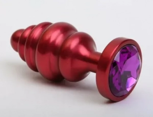 Пробка Ложка меда "Jewerly plugs" красная с фиолетовым кристаллом