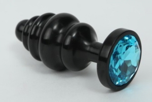 Пробка Ложка Меда из темного металла "Jewerly plugs" ребристая с голубым кристаллом