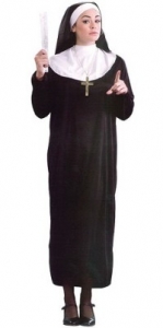 Костюм монашки, черный с белым воротником, с головным убором на резинке. 