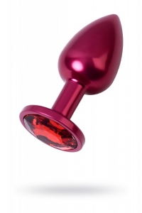 Анальная пробка из красного металла "Ювелир" с кристаллом рубинового цвета
