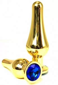 Анальная пробка "Ювелир" танго, золотая, синий кристалл, размер L