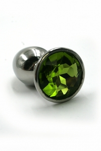 Анальная пробка "Ювелир" из темного металла со светло-зеленым кристаллом