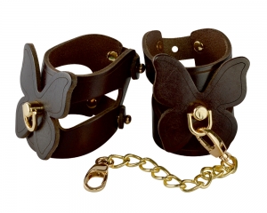 Эксклюзивные наручники Бабочка темный шоколад с золотой цепью "ИнтимХаус" 