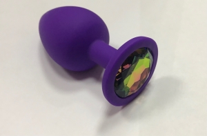 Пробка "Ювелир" силиконовая, фиолетовая с цветным кристаллом, размер L