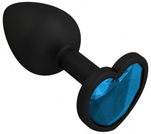 Пробка "Ювелир" большая черная силиконовая с голубым кристаллом-сердцем