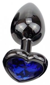 Пробка "Ювелир" черный металл с синим кристаллом в форме сердца