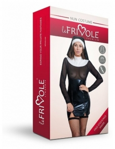 Костюм монашки "Le Frivole" черное платье виниловое с сеткой.