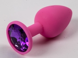 Пробка "Ювелир" силиконовая розовая с фиолетовым кристаллом сердце L