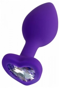 Пробка "Ювелир" силиконовая фиолетовая с белым кристаллом сердце L