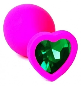 Пробка "Ювелир" розовая силикон с зеленым кристаллом S