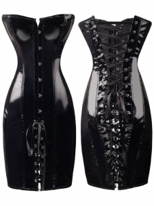 Платье "Keep Away" черное лакированное, со шнуровкой.