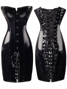 Платье "Keep Away" черное лакированное, со шнуровкой M