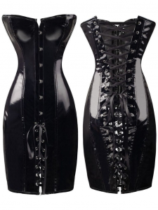 Платье "Keep Away" черное лакированное, со шнуровкой 2XL
