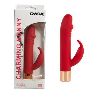 Вибратор "Dick" мини красный с клиторальным стимулятором